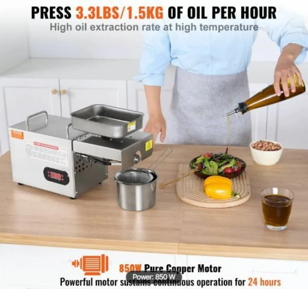 Electric Oil Press Machine, 850W Stainless Steel - Image 2