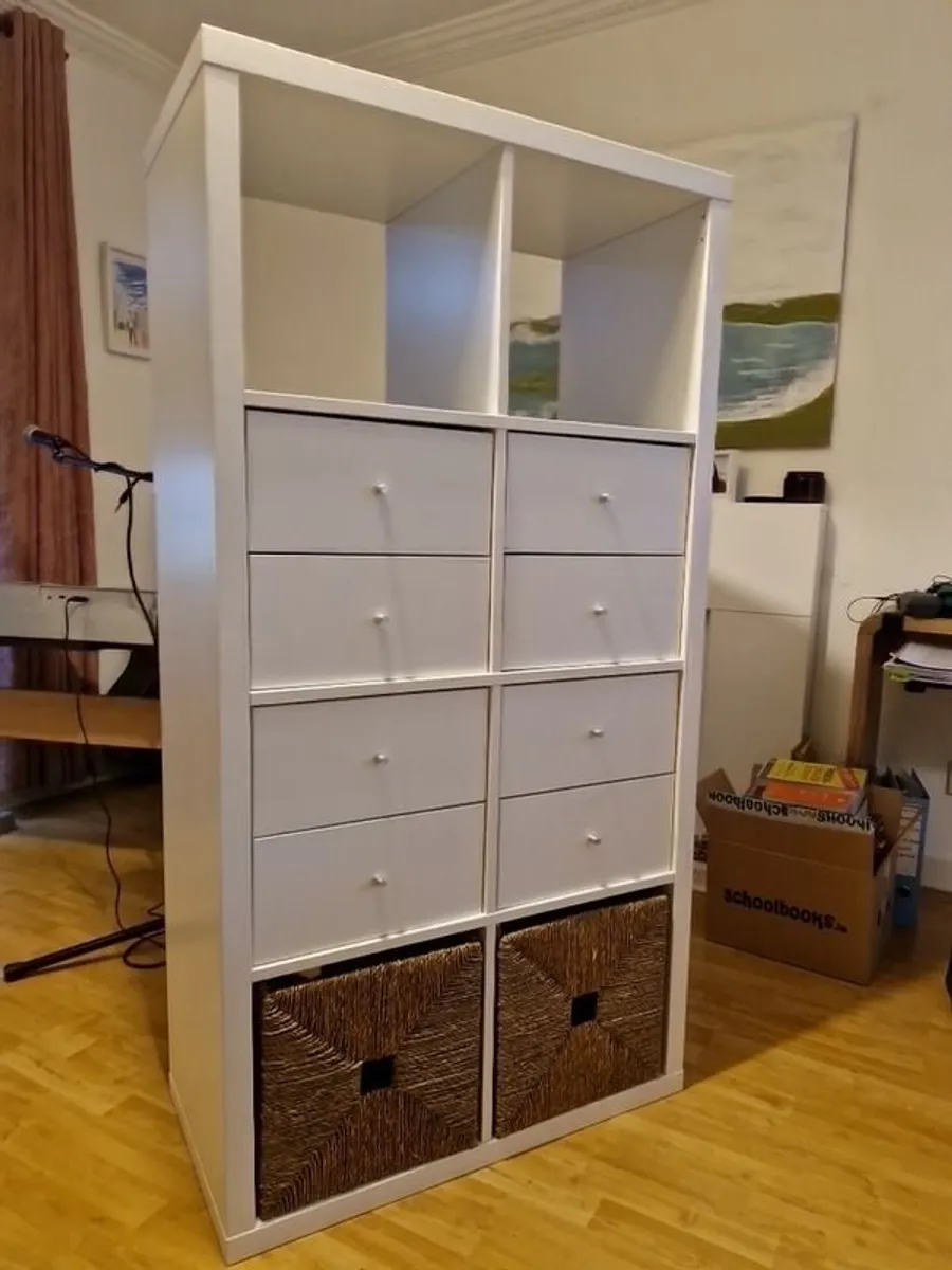 IKEA KALLAX 8-Cube Unit with 8 Drawers + 2 KNIPSA Baskets - Image 1