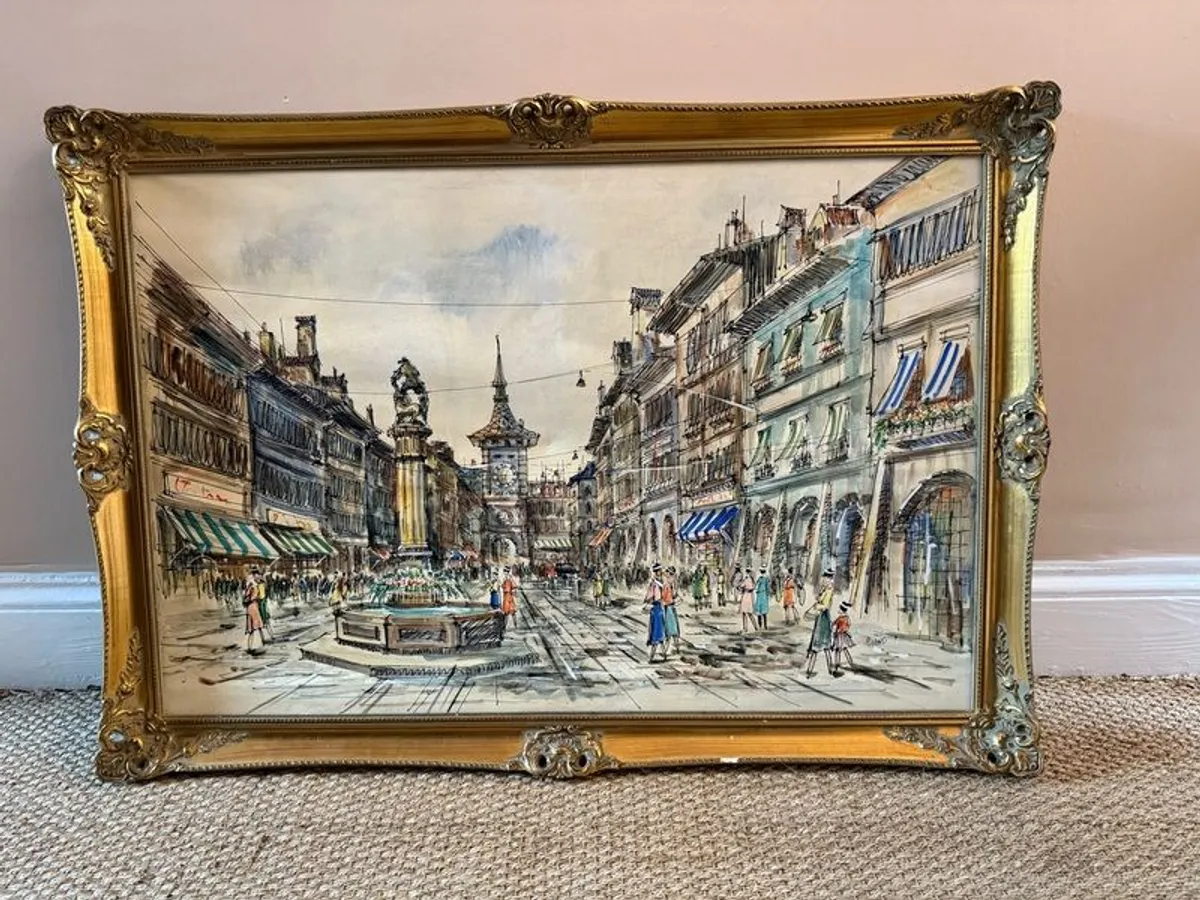 Vintage Mid-Century European Street Scene by Ciano - Image 1