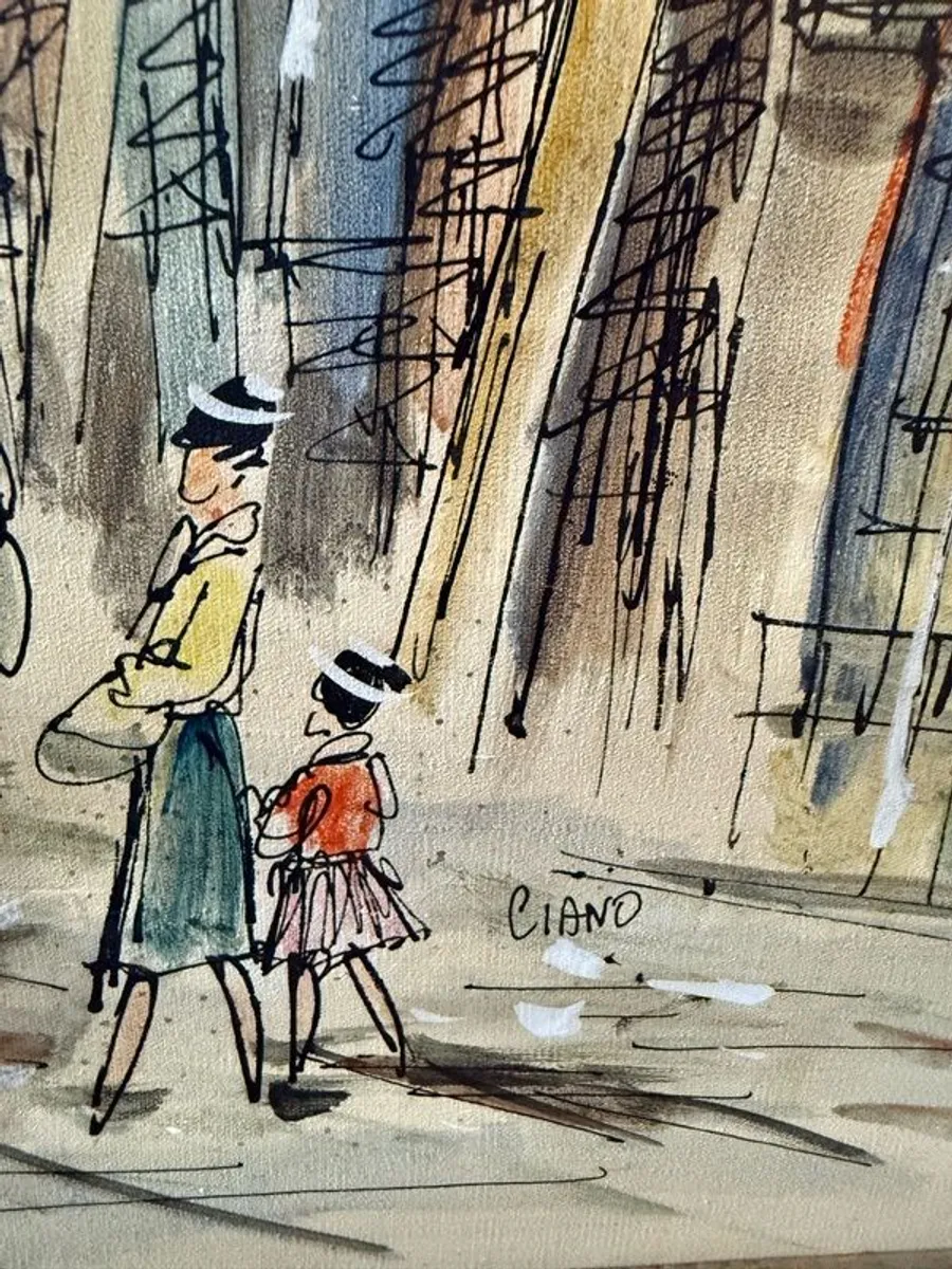 Vintage Mid-Century European Street Scene by Ciano - Image 2