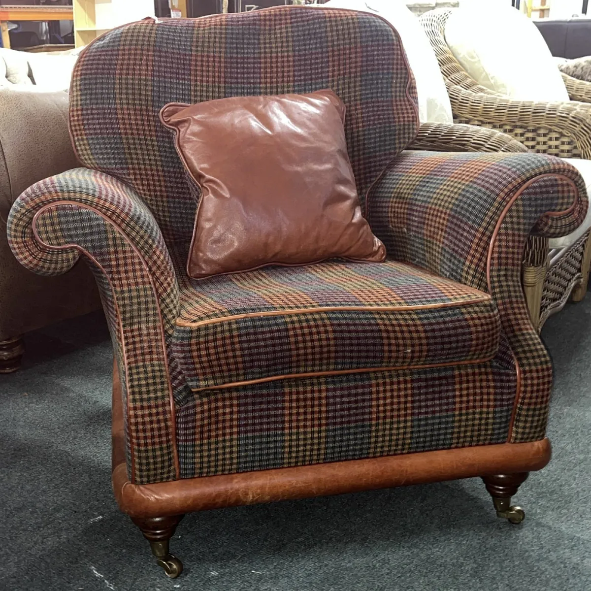 Fabulous Tartan & Leather Armchair - Image 1