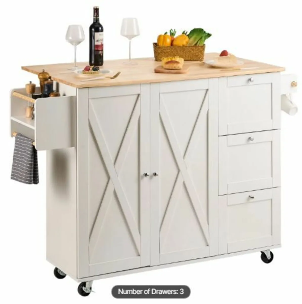 Kitchen Island Cart with Solid Wood Top - Image 1