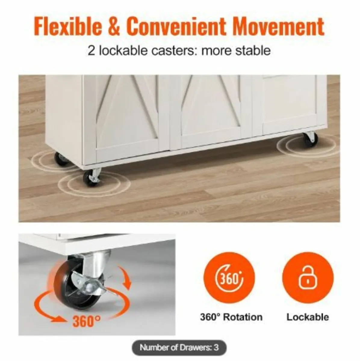 Kitchen Island Cart with Solid Wood Top - Image 2