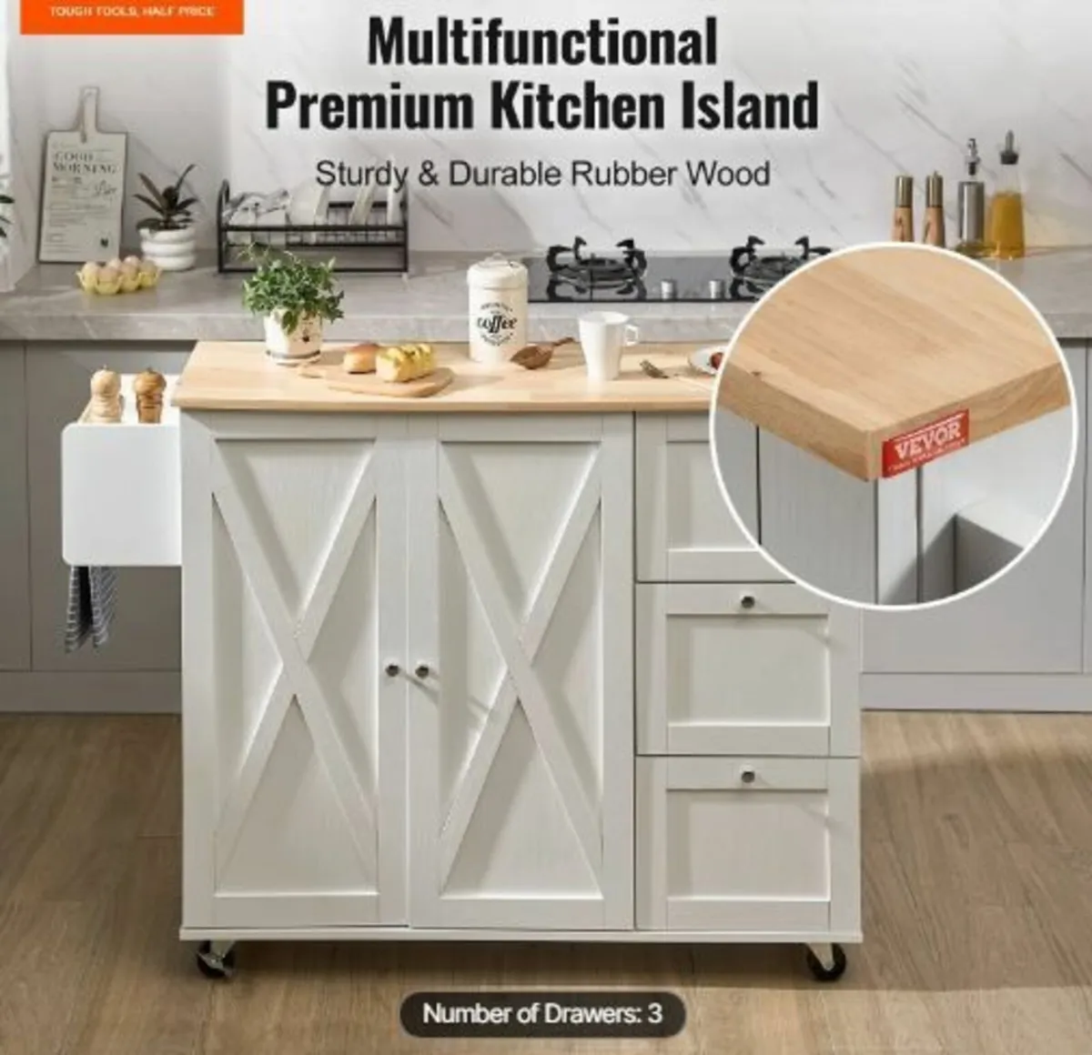 Kitchen Island Cart with Solid Wood Top - Image 3