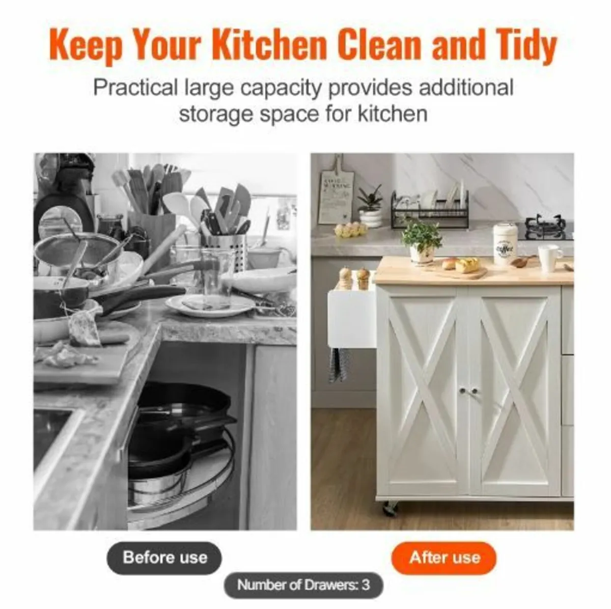 Kitchen Island Cart with Solid Wood Top - Image 4