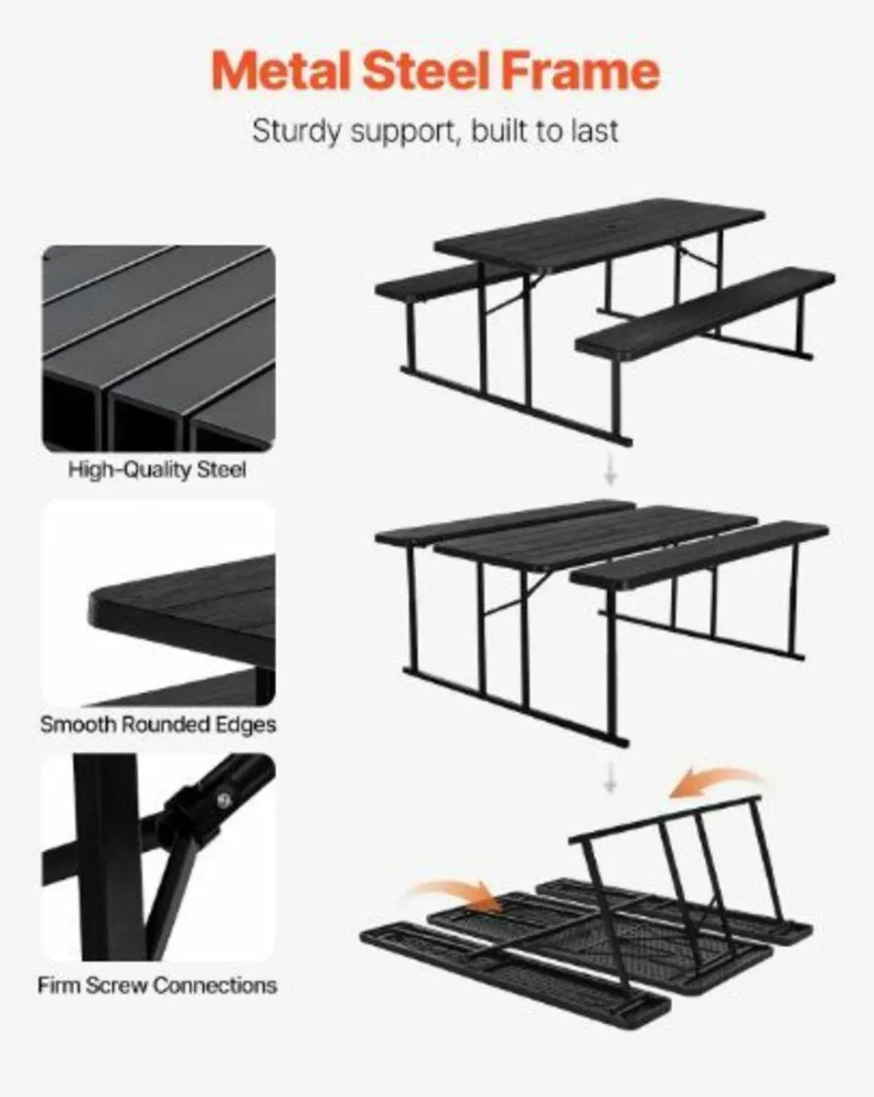 Picnic Table Foldable Steel Camping - Image 2