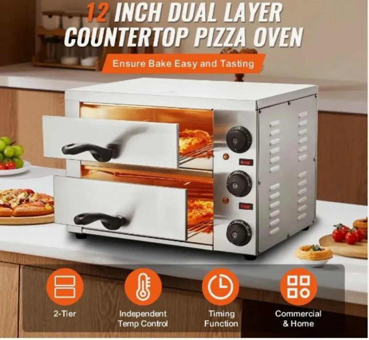 Electric Countertop Pizza Oven 12" Adjustable - Image 3