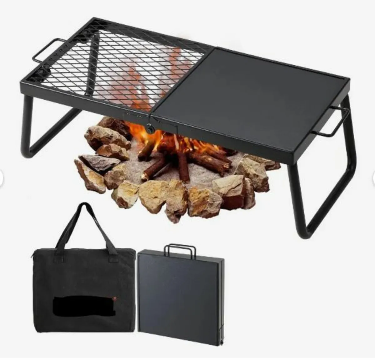 Folding Campfire Grill, Heavy Duty Steel Mesh Grat - Image 1