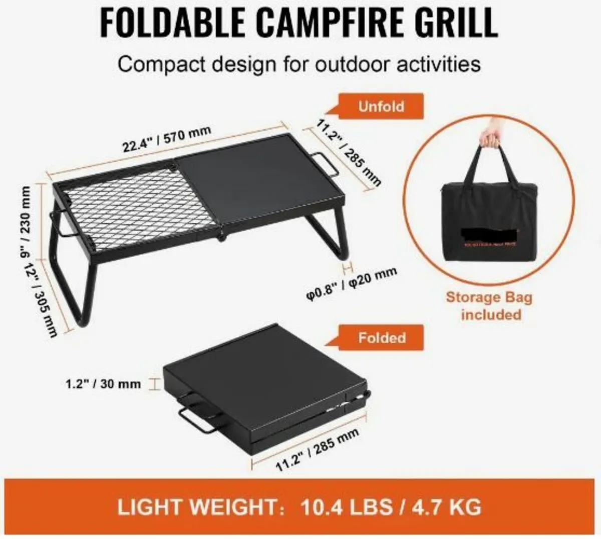 Folding Campfire Grill, Heavy Duty Steel Mesh Grat - Image 2