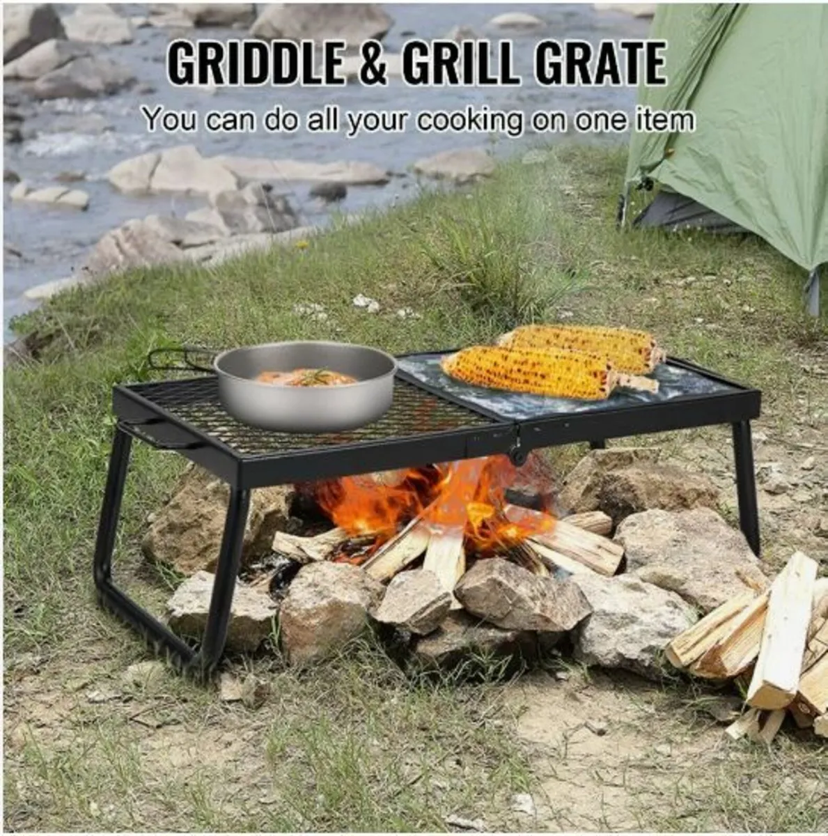 Folding Campfire Grill, Heavy Duty Steel Mesh Grat - Image 3