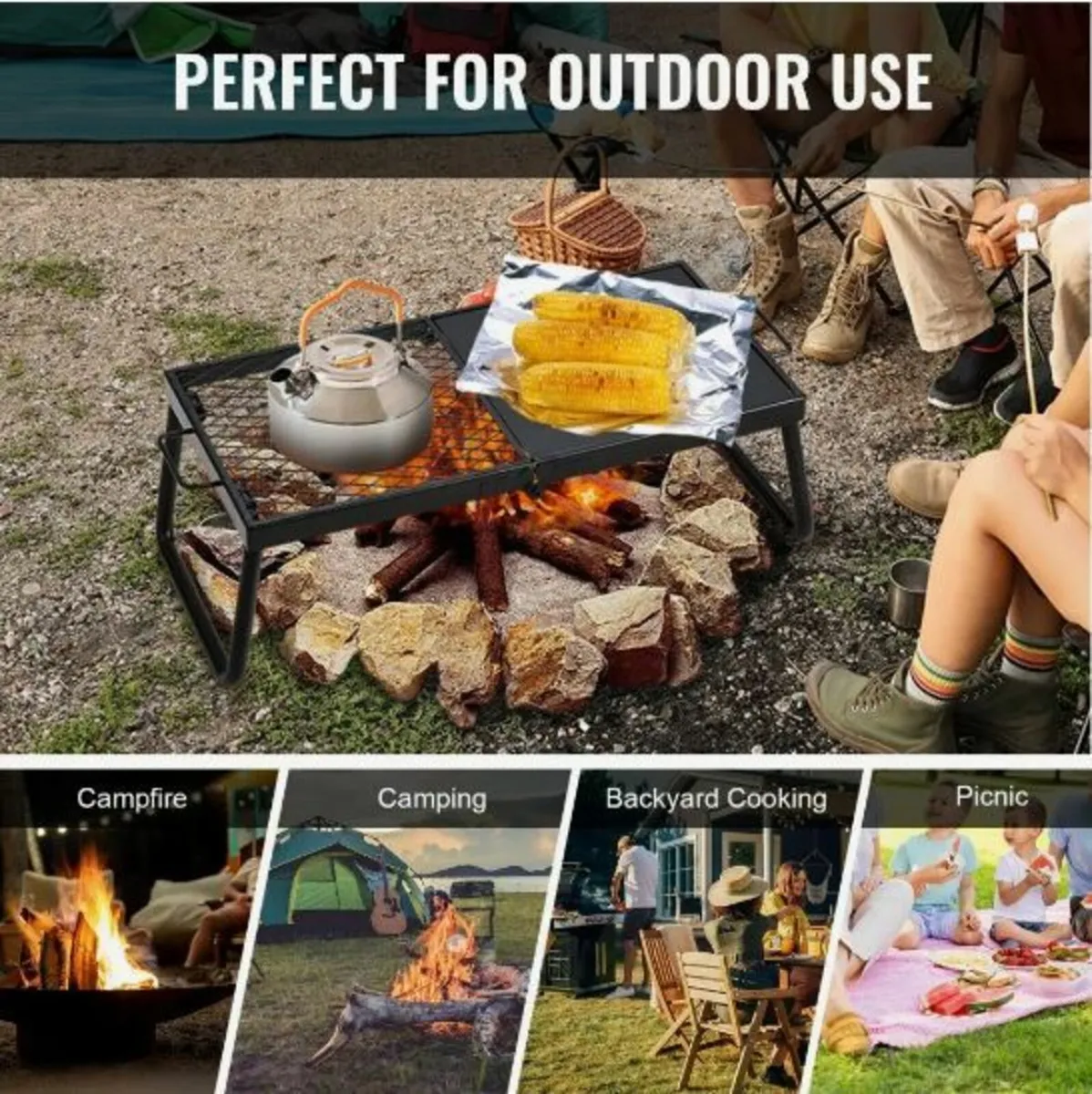 Folding Campfire Grill, Heavy Duty Steel Mesh Grat - Image 4