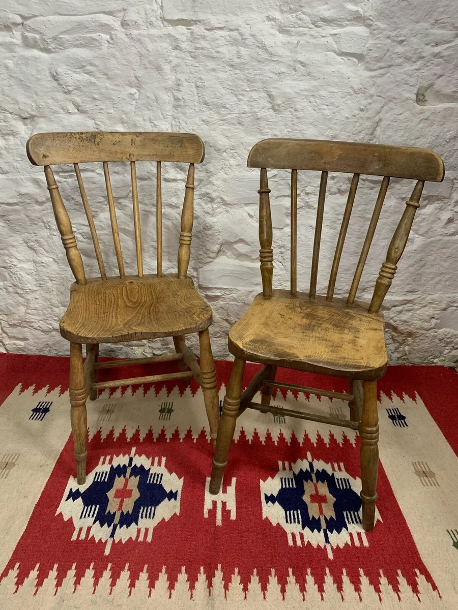 Pair of Antique Victorian Elm Seat Kitchen chairs - Image 1