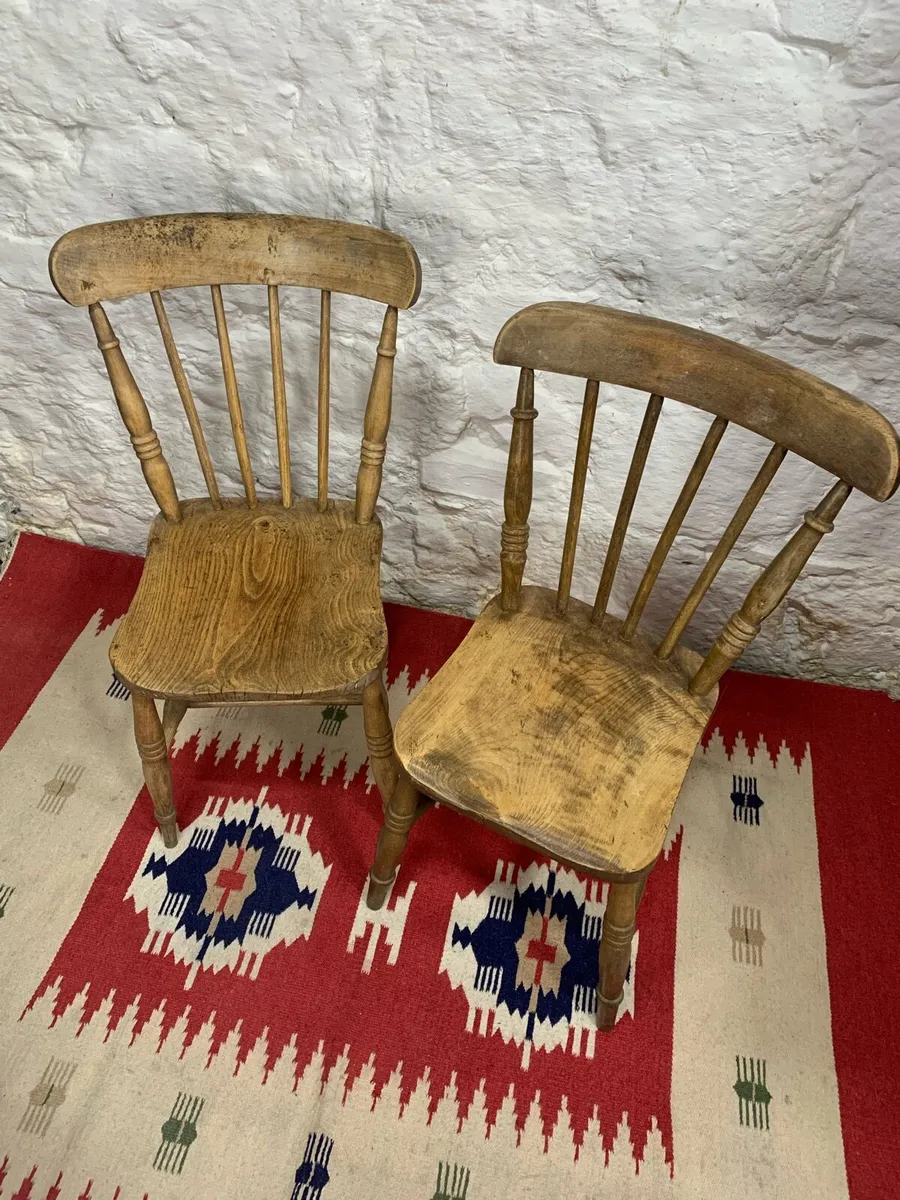 Pair of Antique Victorian Elm Seat Kitchen chairs - Image 2