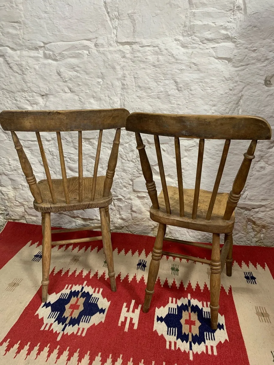 Pair of Antique Victorian Elm Seat Kitchen chairs - Image 3