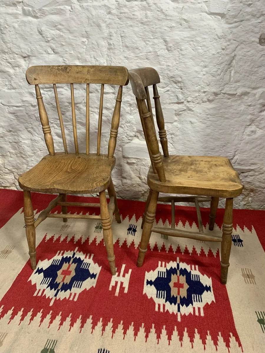 Pair of Antique Victorian Elm Seat Kitchen chairs - Image 4
