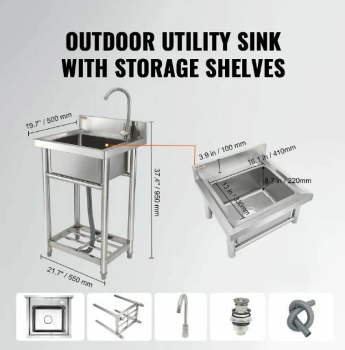 Stainless Steel Utility Sink, 1 - Image 2