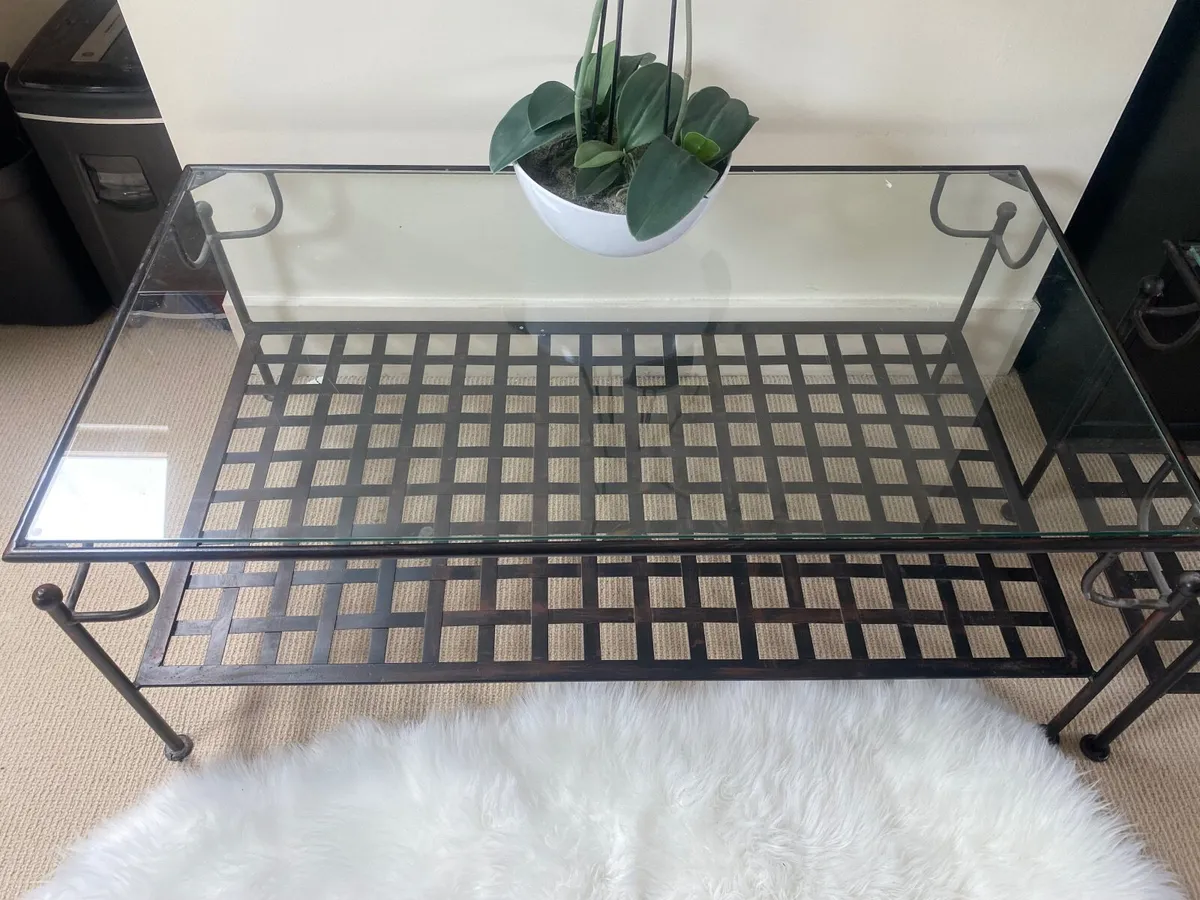 Black glass topped coffee table and side table - Image 1