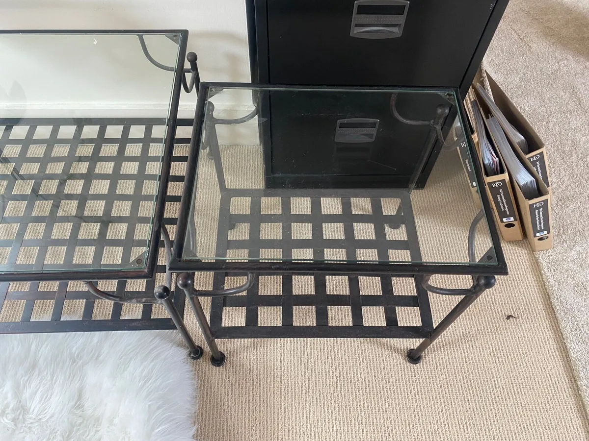 Black glass topped coffee table and side table - Image 2