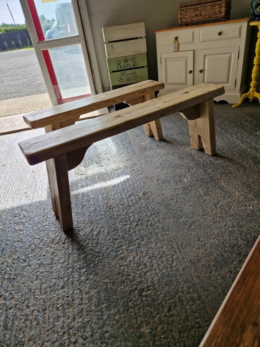 Reclaimed pine rustic style benches - Image 4