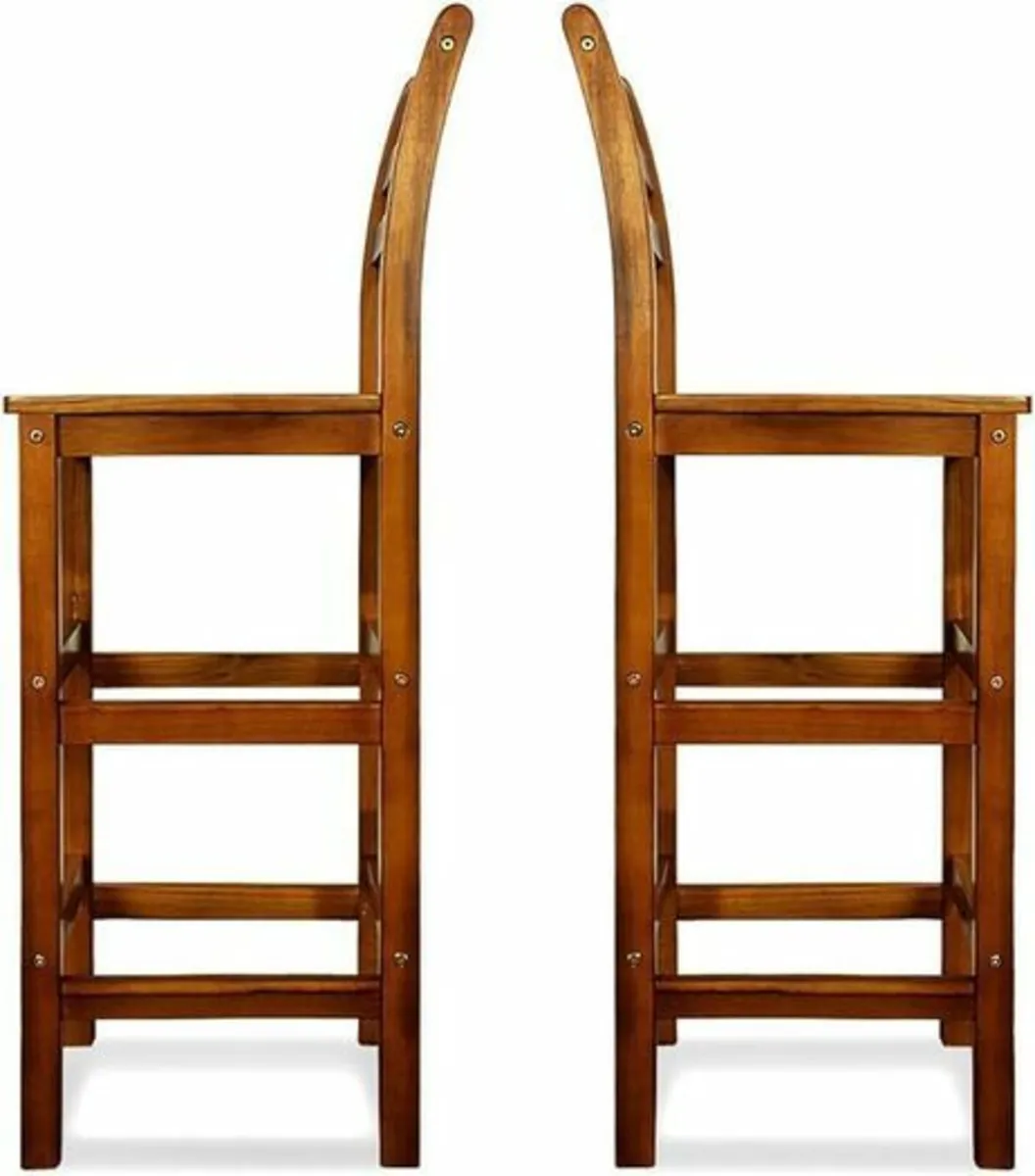 Set of 4 Bar Stools with Backrest Solid Acacia Woo - Image 2