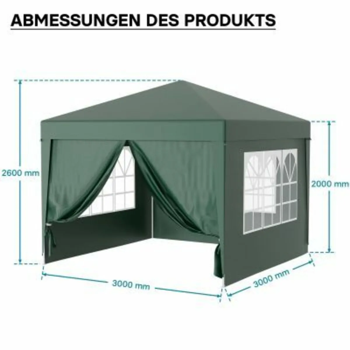 3x3m Waterproof Gazebo with 4 side walls green - Image 4