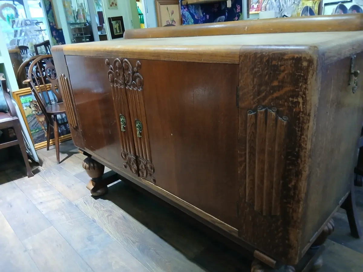 2 door early 20th century oak buffet - Image 1