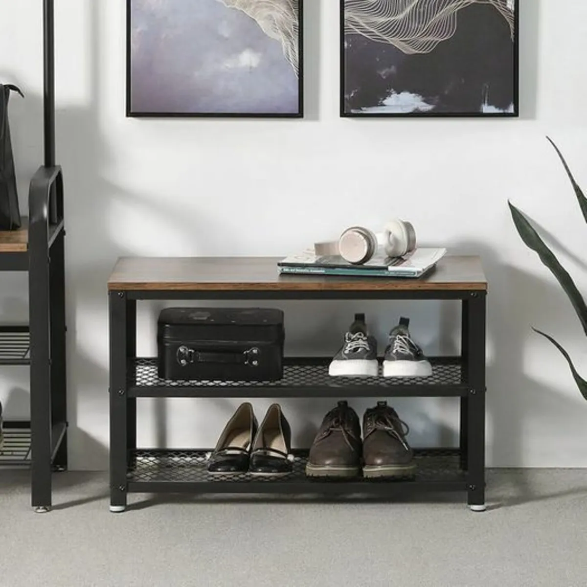 Industrial Design Shoe Bench & Shelf - Image 1