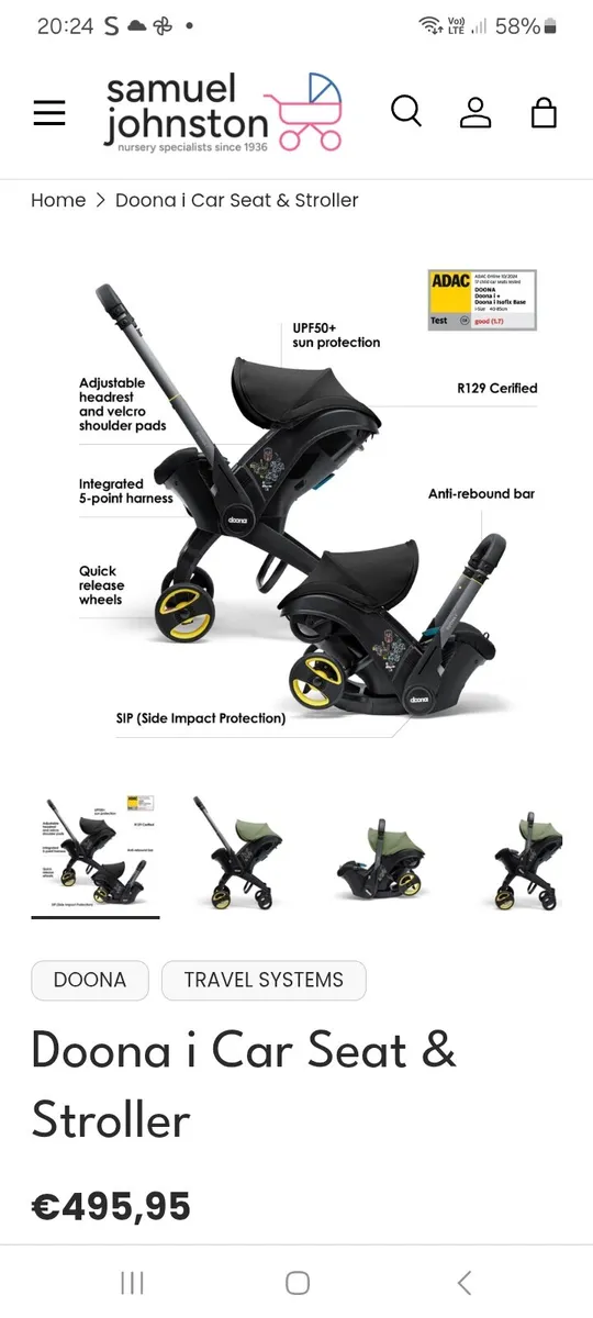 Doona car seat buggy with rain cover - Image 1