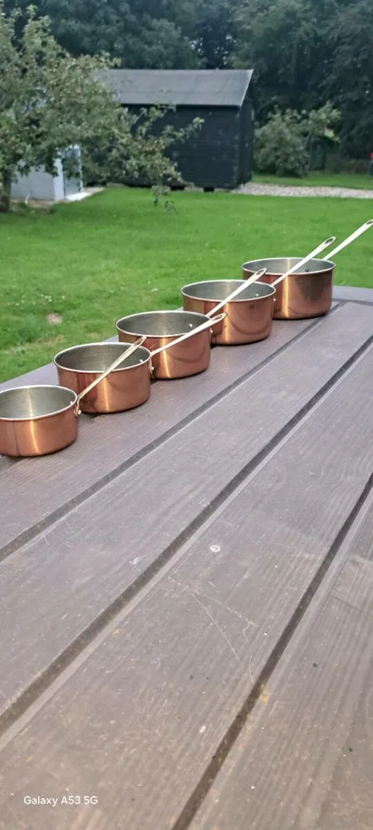 Old  brass  and copper saucepan  set - Image 3