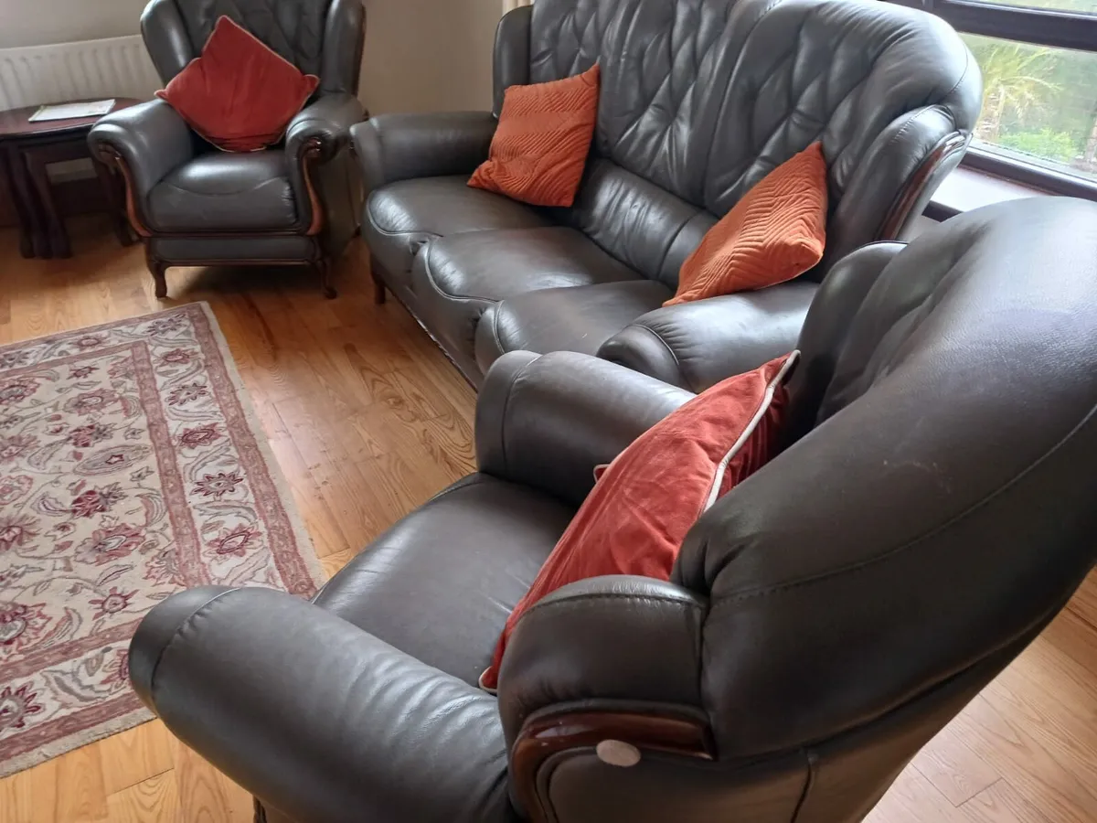 Leather 3 Piece Sitting Room Suite - Image 4