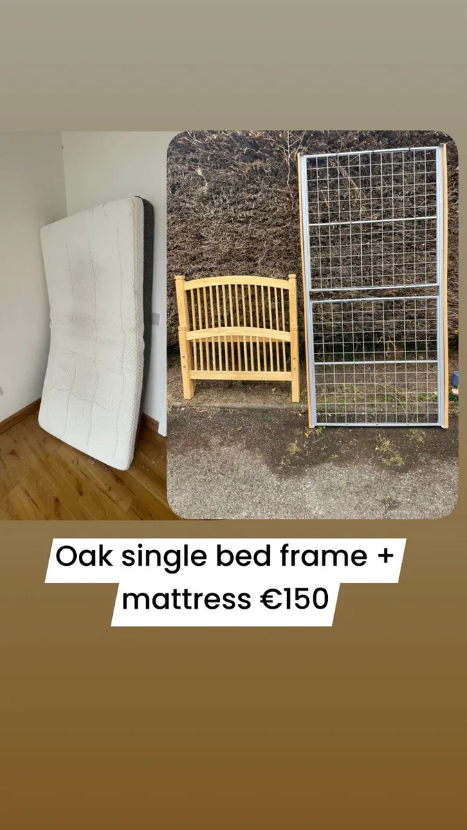 Single oak bed frame + mattress - Image 1