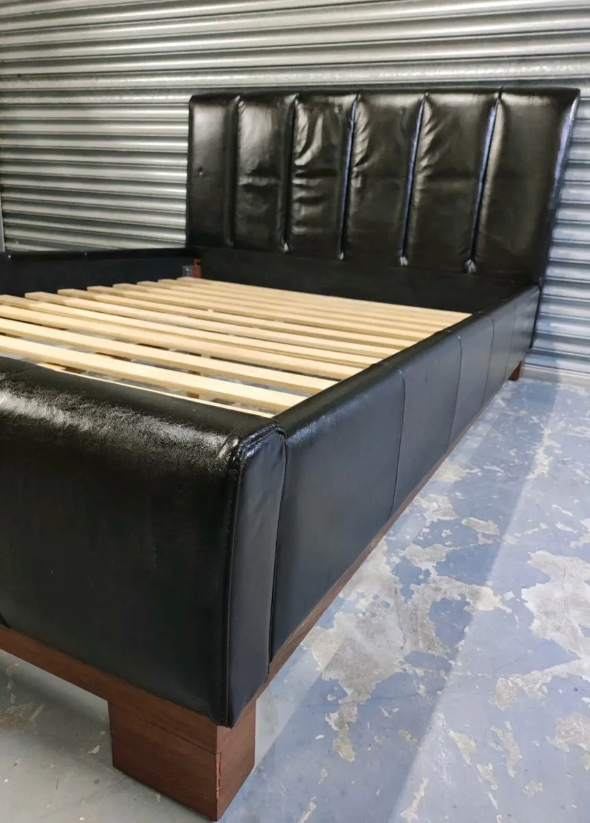 5ft king-size solid wood leather bedframe - Image 1
