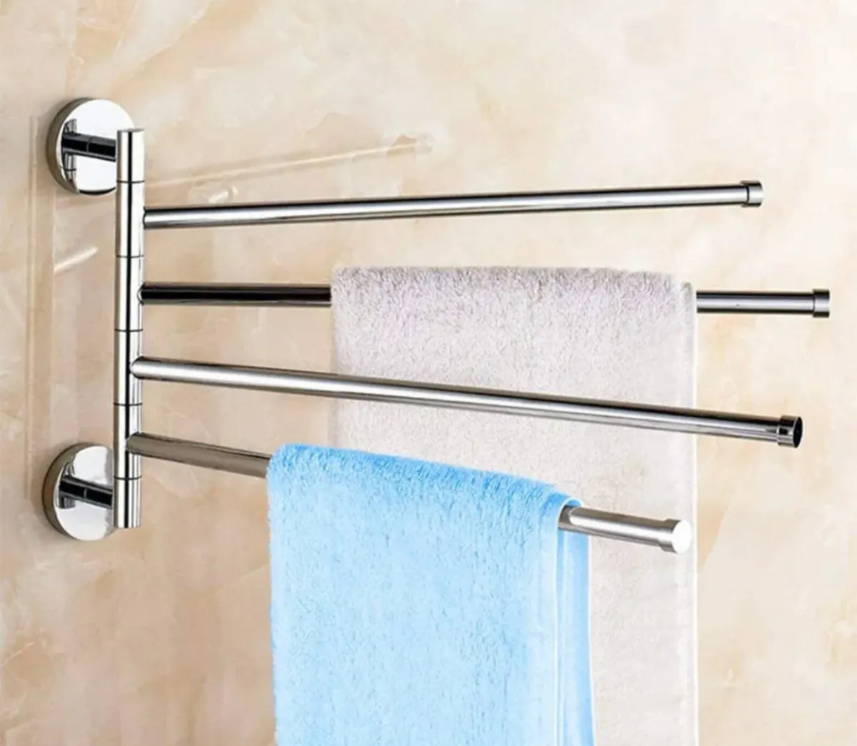 NEW 4 Tier Swivel Towel Rail Chrome Wall Mounted - Image 3