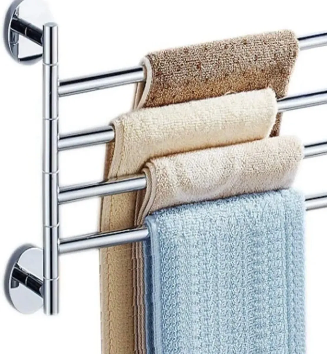 NEW 4 Tier Swivel Towel Rail Chrome Wall Mounted - Image 4