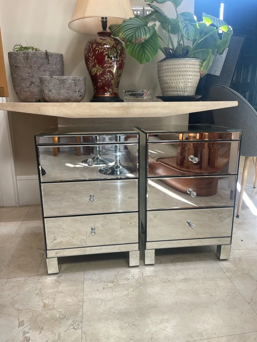 As New - 2 x Mirror 3 Drawer Bedside Lockers