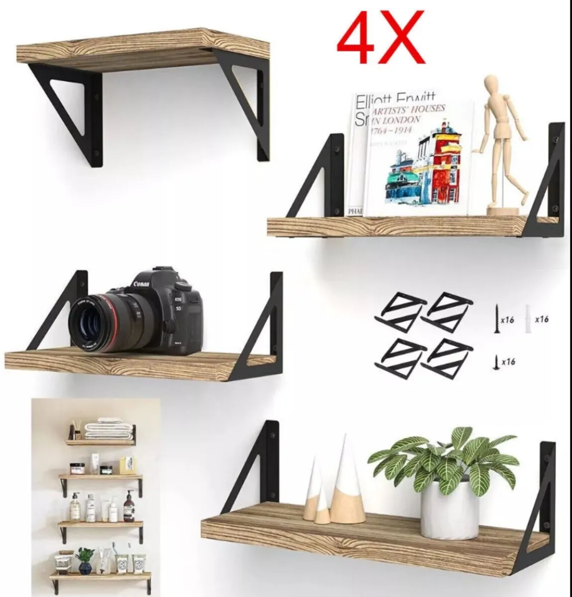 4 Floating Shelves Wood - Wall Mounted NEW - Image 1
