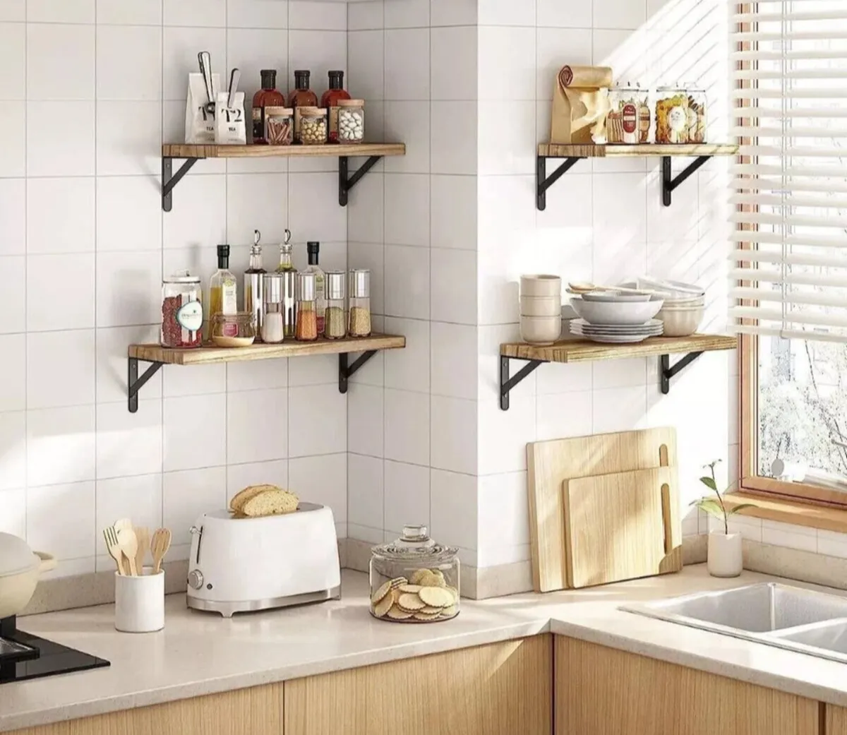 4 Floating Shelves Wood - Wall Mounted NEW - Image 2