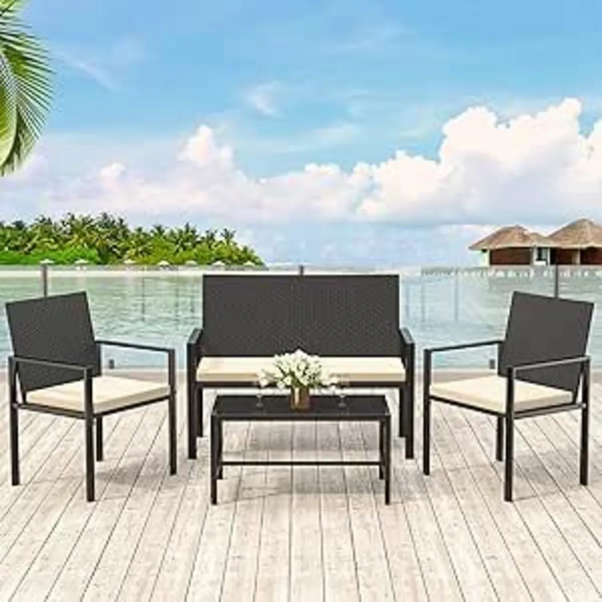 Garden Furniture Set, 4 piece Patio Rattan Cafe - Image 2