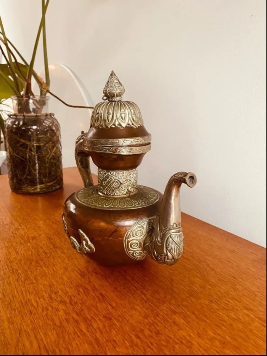 Vintage Asian Copper and Tin Tea Pot - Image 2