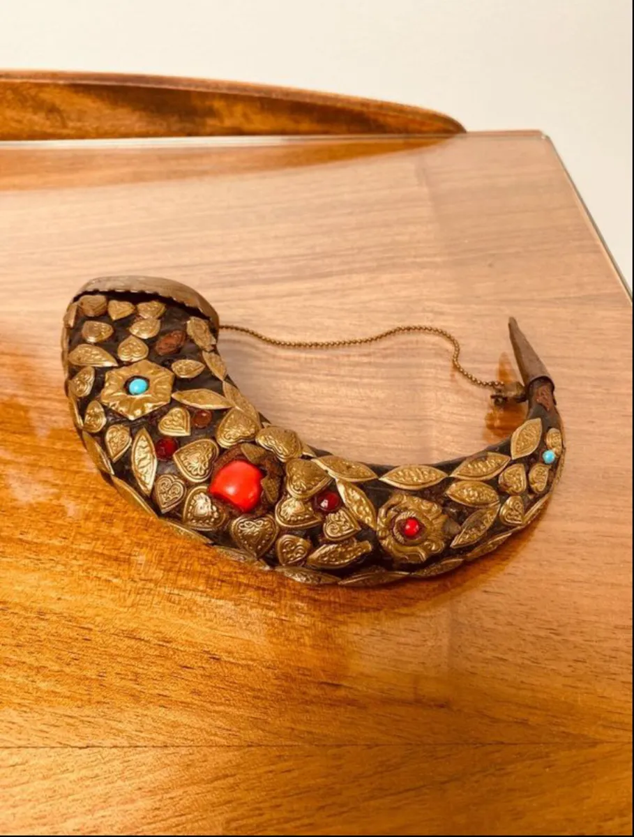 Vintage Tibetan Drinking Horn - Image 1