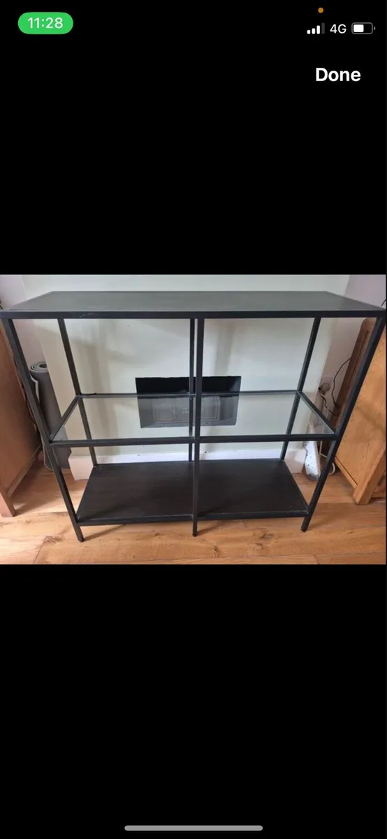 Metal+ glass+ wood shelf side table - Image 1