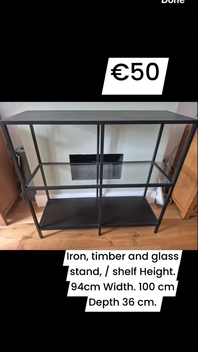 Metal+ glass+ wood shelf side table - Image 2