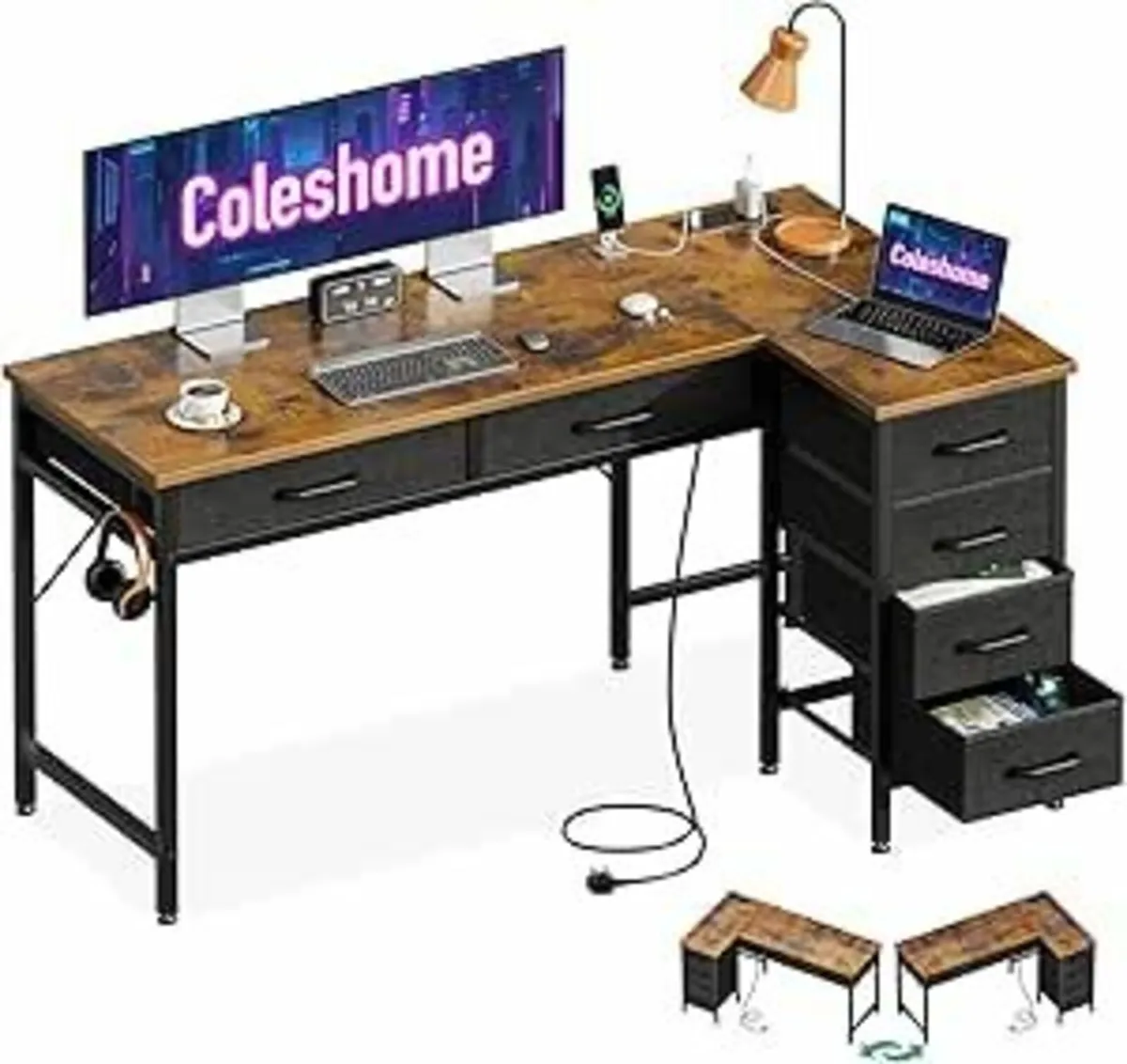 L Shaped Computer Desk Drawers Brown 126×80cm - Image 3