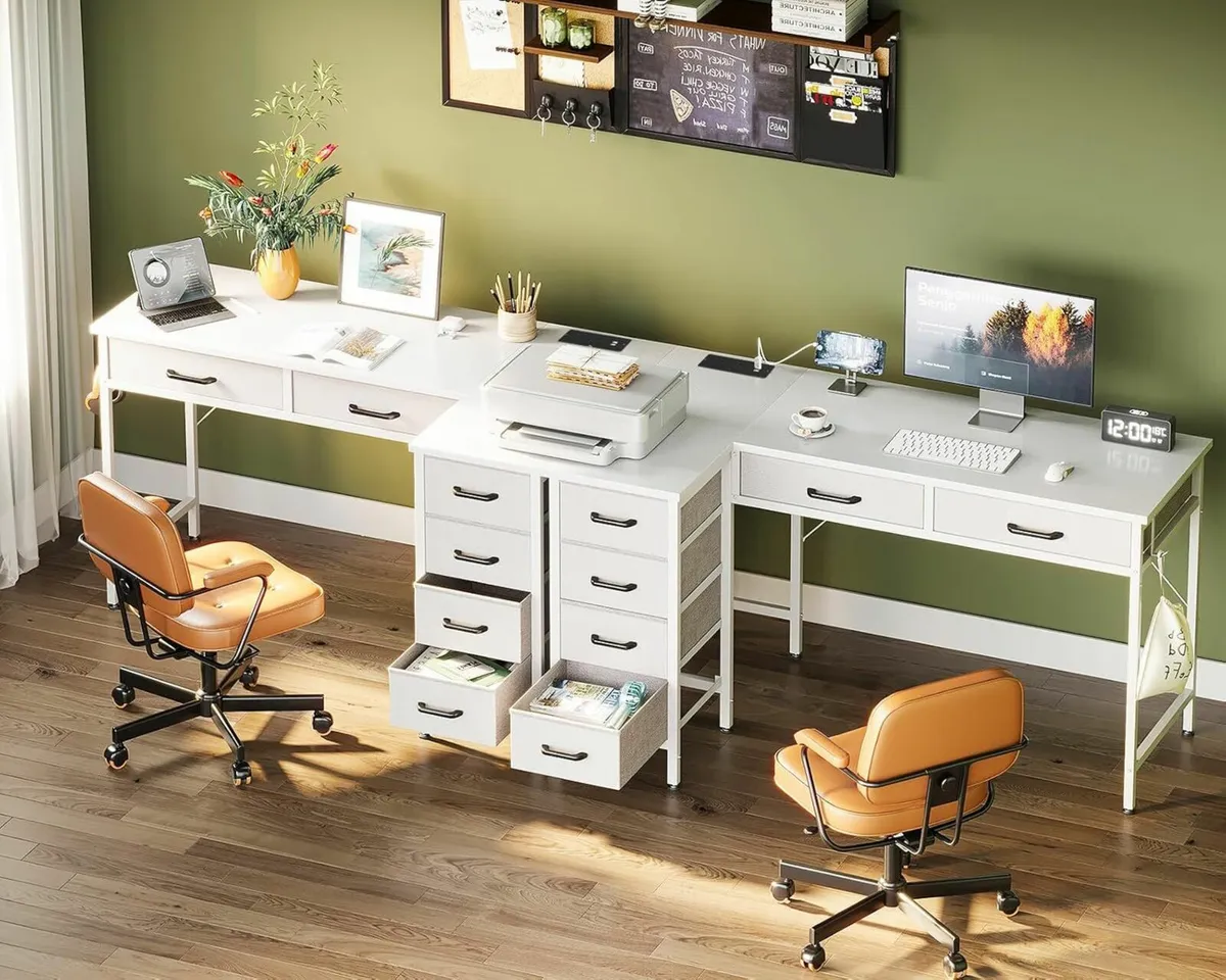 126×80 cm L Shaped Computer Desk Drawers White - Image 3