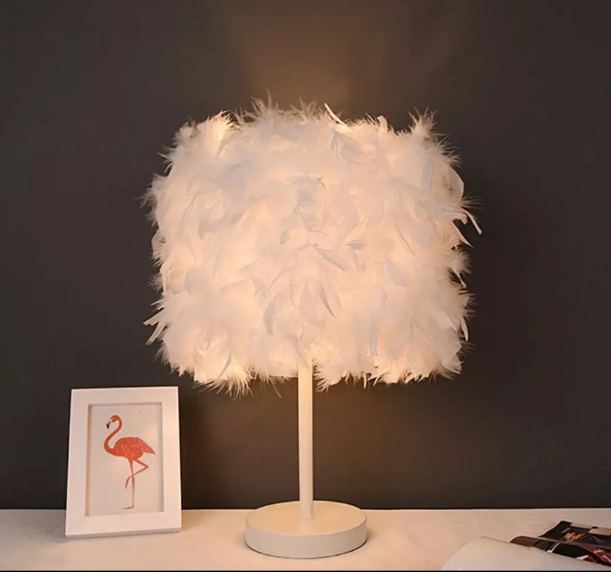 Feather Table Lamp Bedroom Bedside / Desk Lamp NEW - Image 2