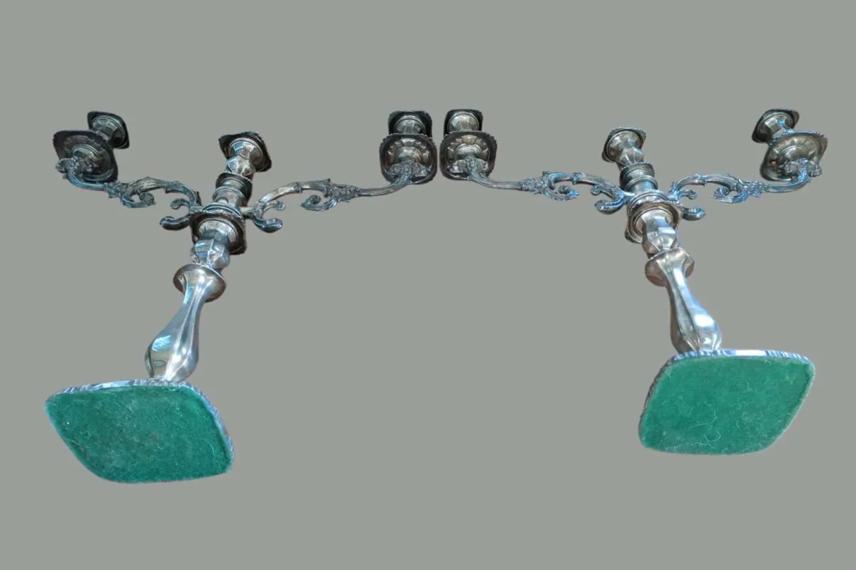 📍PAIR of antique silver plated 3 arm candelabra - Image 3