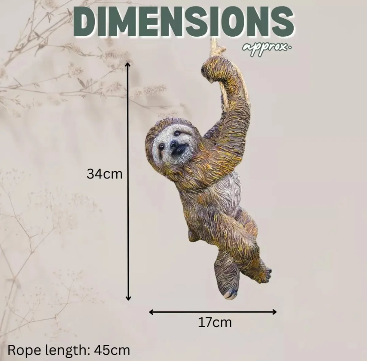 Hanging Sloth On Rope Garden Ornament NEW - Image 3