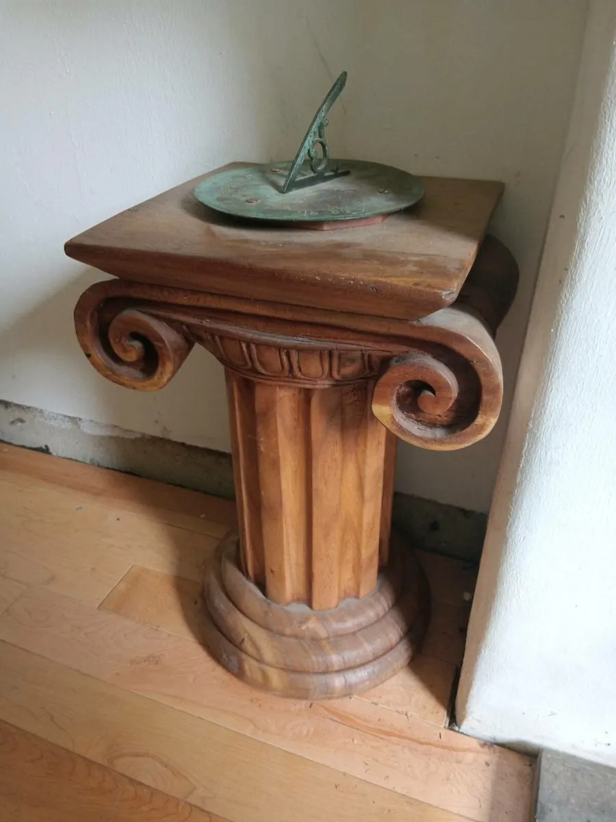 sundial on carved teak base - Image 1