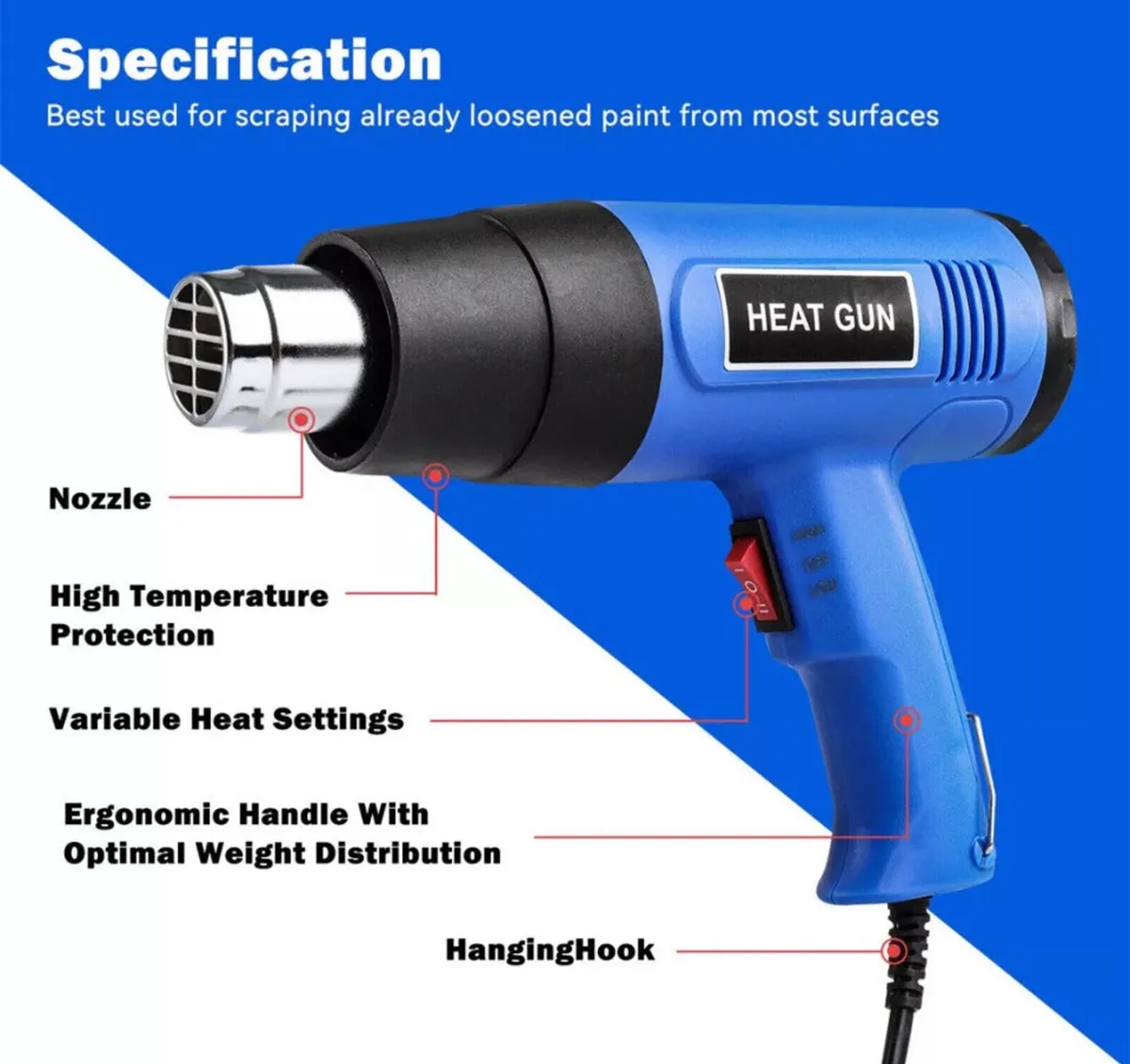 Hot Air Heat Gun 2000W Wall Paper Paint Stripper - Image 4