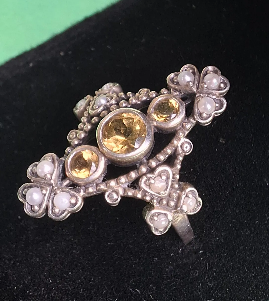 Silver Citrine and Pearl Ring - Image 1